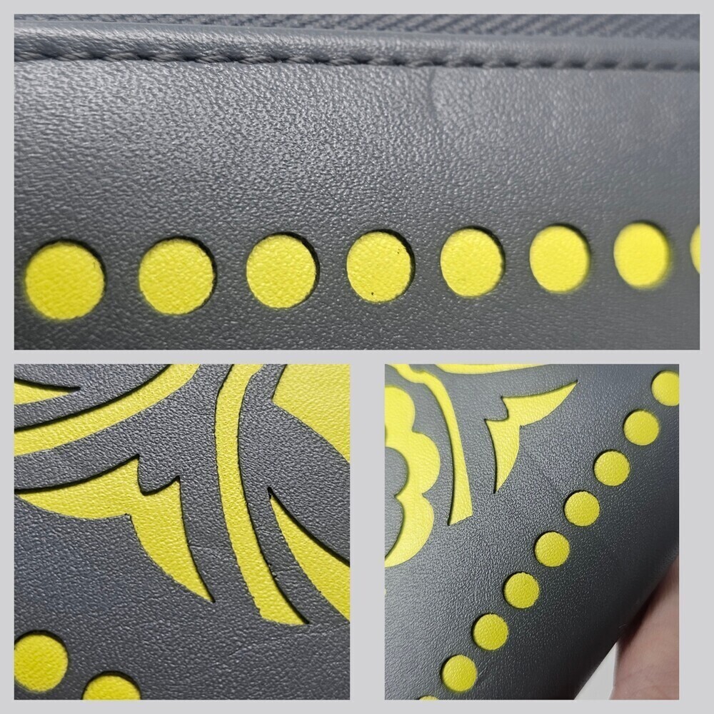 Vera Bradley Laser Cut Wallet Moonless Night Faux Leather Gray Yellow Zip Around - Picture 5 of 11